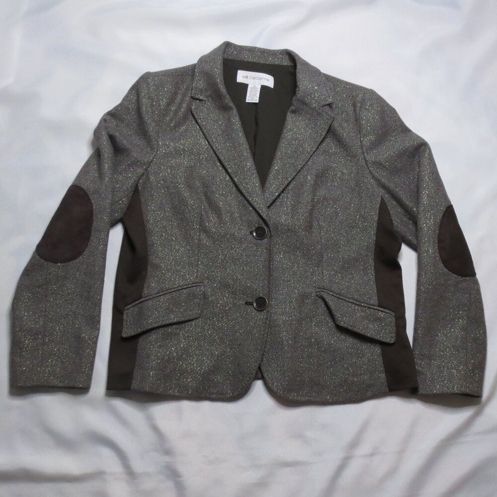 LIZ CLAIBORNE womens BLAZER brown GOLD SPECKS jacket BOHO career WOOL SIZE XL